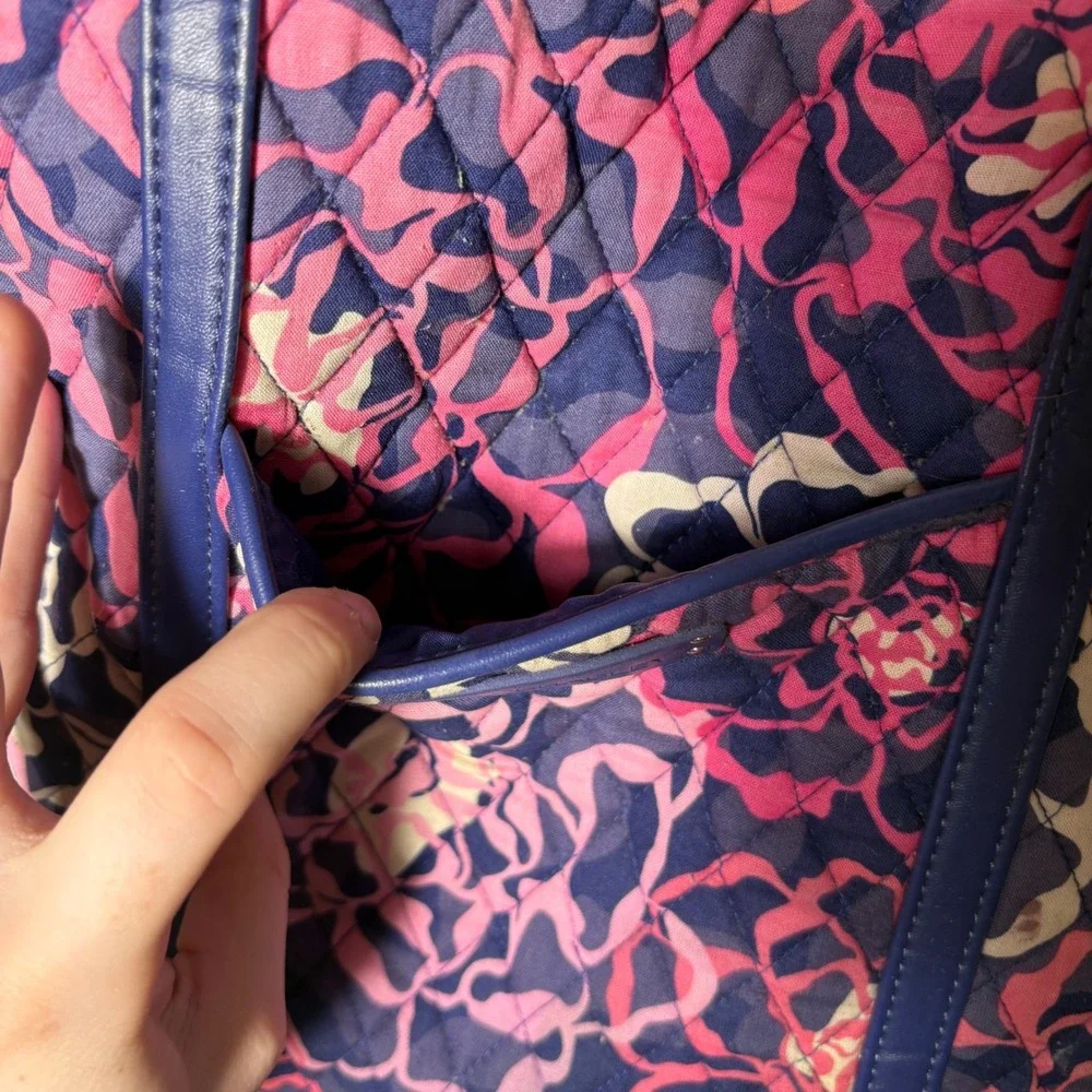 Vera Bradley Tote Bag Womens Medium Purple Pink Floral Excellent Quilted Cotton
